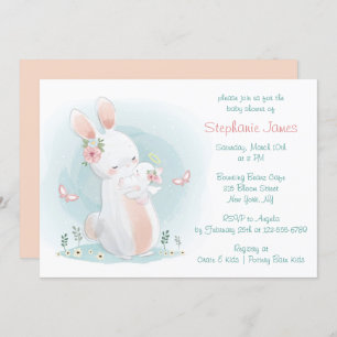 Invitation Baby shower Pastel Mère et Bébé Lapin