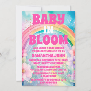 Invitation Baby shower Pastel Pink Arc en ciel et Fleurs