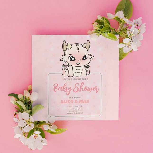 Invitation Baby shower Pastel Pink Baby Dragon (Créateur téléchargé)