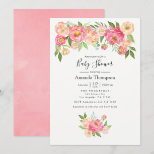 Invitation Baby shower Pastel Pink Watercolor Peonies