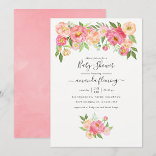 Invitation Baby shower Pastel Pink Watercolor Peonies