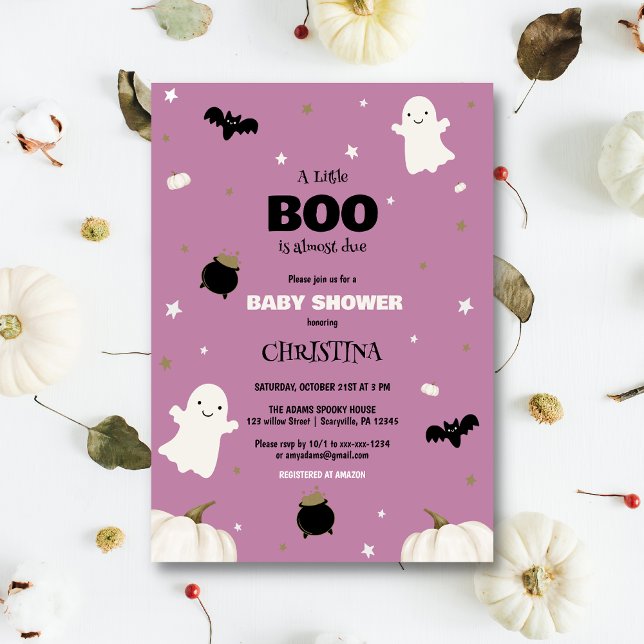 Invitation Baby shower Pastel Purple Halloween Little Boo (Créateur téléchargé)