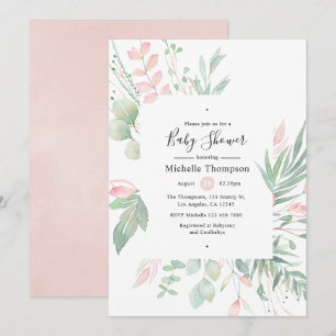 Invitation Baby Shower Pastel Rose et Verdure