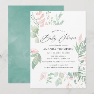 Invitation Baby Shower Pastel Rose et Verdure