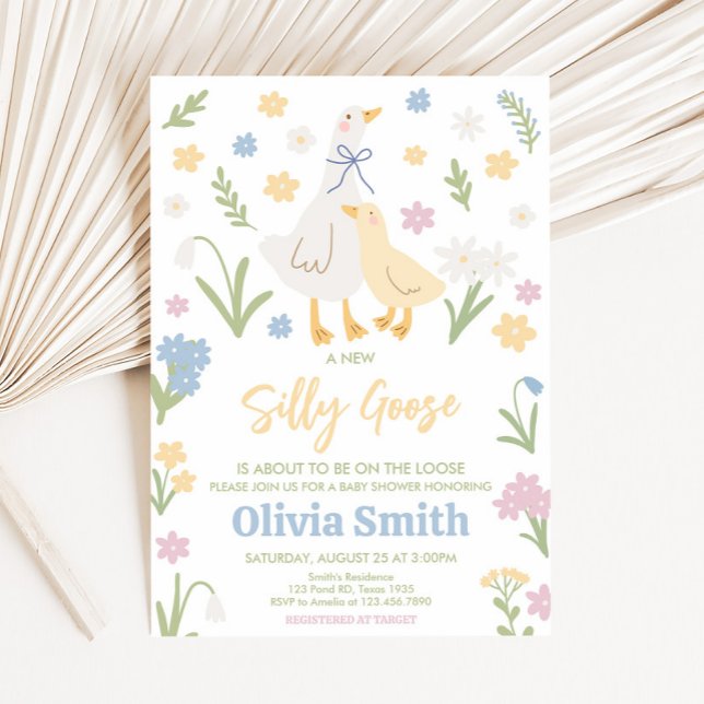 Invitation Baby shower Pastel Silly Goose (Silly Goose Baby Shower Invitation)