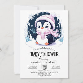 Invitation Baby shower Pastel Snow Penguin