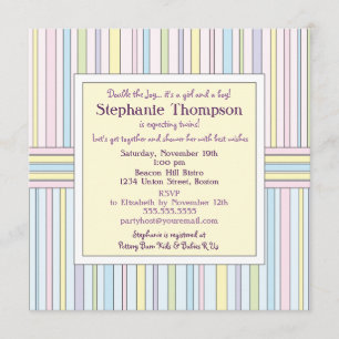 Invitation Baby shower Pastel Stripes Twins