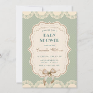 Invitation Baby shower Pastel vert vintage classique