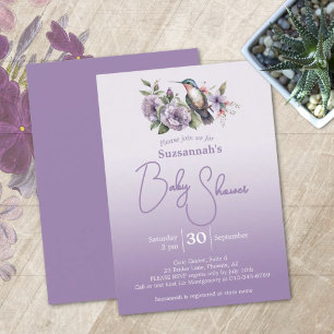 Invitation Baby Shower Pastel Violet Ombre Colibri 