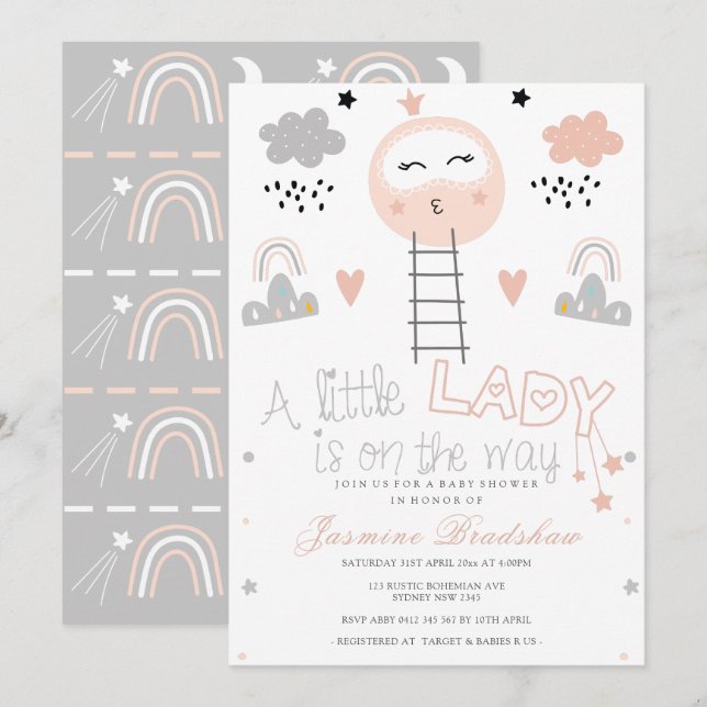 Invitation Baby shower Pathway to the Moon (Devant / Derrière)