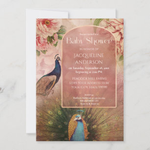 Invitation Baby shower Peacock moderne Arch Peony Flowers