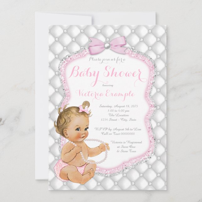 Invitation Baby shower Pearl Bow (Devant)