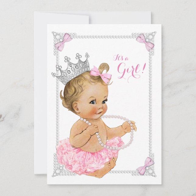 Invitation Baby shower Pearl Princess Ballerina Pink Tutu Bow (Devant)