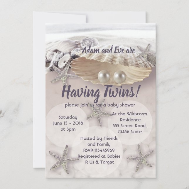Invitation baby shower Pearls Twins (Devant)