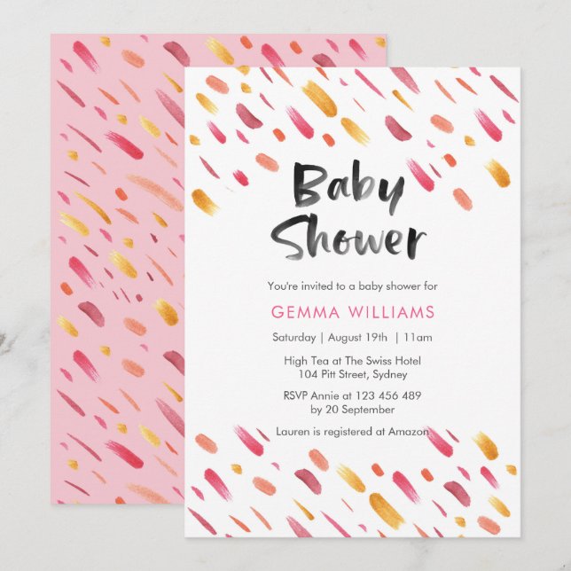 invitation baby shower | Peinture abstraite rose (Devant / Derrière)