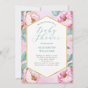 Invitation Baby shower Peonies vertes à la menthe rose