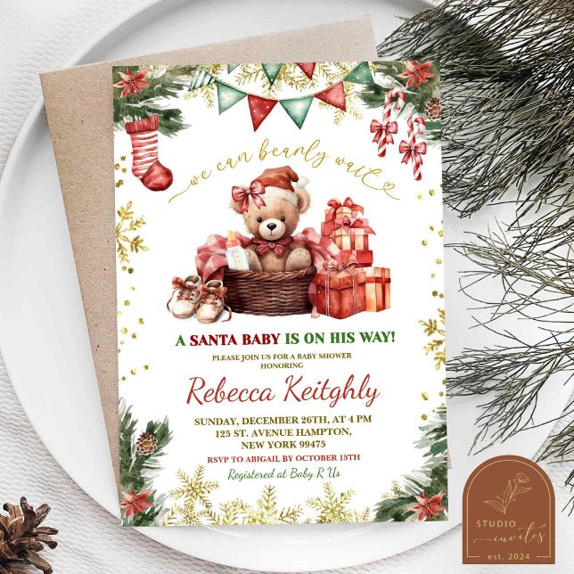 Invitation Baby shower Père Noël de l'ours de Noël (Créateur téléchargé)