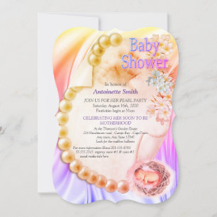 Invitation Baby shower perle violet soyeux