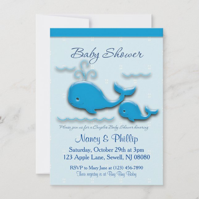 Invitation Baby shower personnalisable de baleine de couples (Devant)