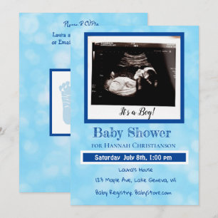 Invitation Baby shower Personnalisé Blue Baby Boy Ultrasound