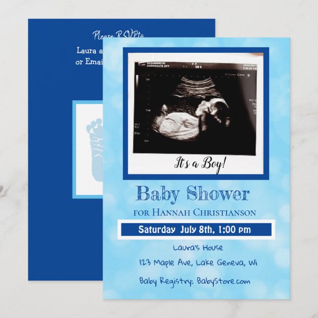 Invitation Baby shower Personnalisé Blue Baby Boy Ultrasound (Devant / Derrière)