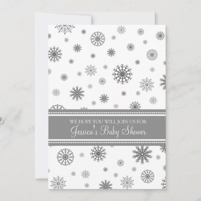 Invitation Baby shower personnalisé de flocon de neige gris d (Devant)