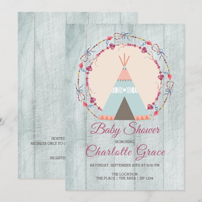 Invitation Baby shower personnalisé de la tribu Boho (Devant / Derrière)