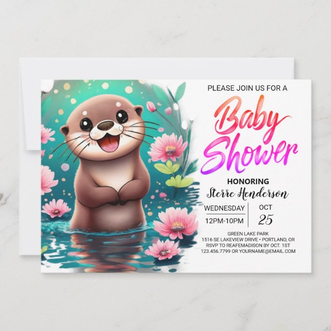 Invitation Baby shower personnalisé de Otter aquarelle (Devant)