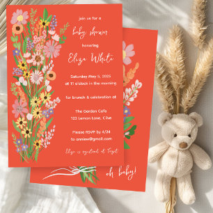 Invitation Baby shower personnalisé peint à la main fleur sau