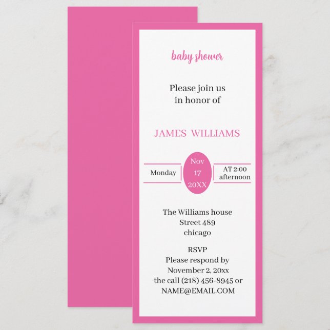 Invitation Baby shower personnalisé Rose simple (Devant / Derrière)