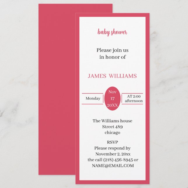 Invitation Baby shower personnalisé rouge clair simple (Devant / Derrière)