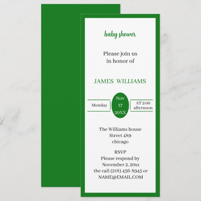 Invitation Baby shower personnalisé vert clair simple (Devant / Derrière)