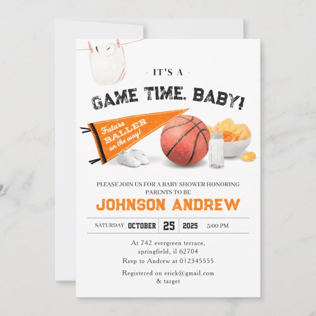 Invitation Baby shower personnel de basket-ball Slam Dunk (Devant)