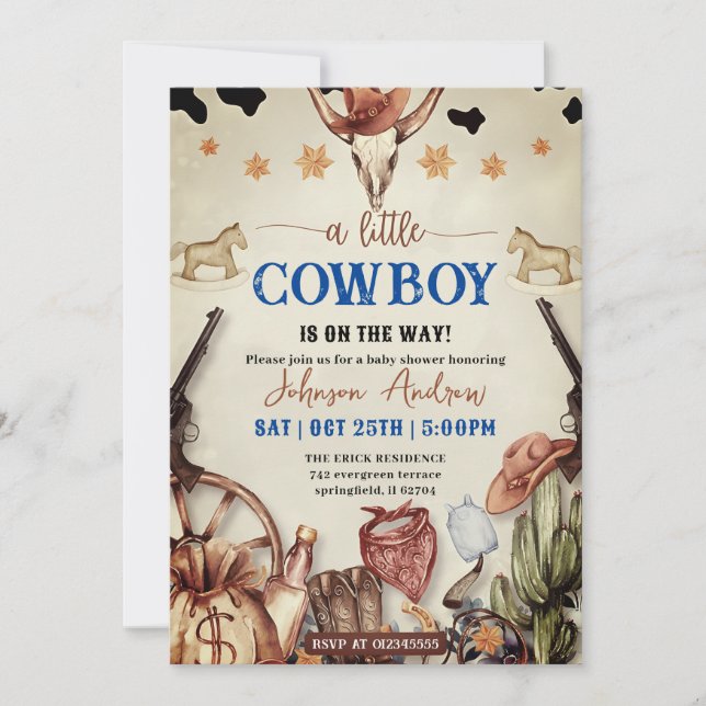 Invitation Baby shower personnel western Un petit cow-boy (Devant)
