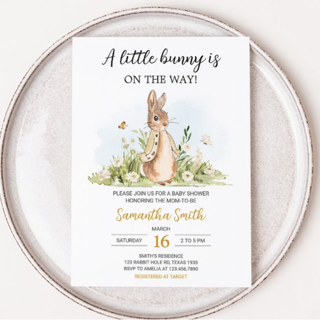 Invitation Baby shower Peter Rabbit (Rabbit Gender Neutral Baby Shower Invitation)