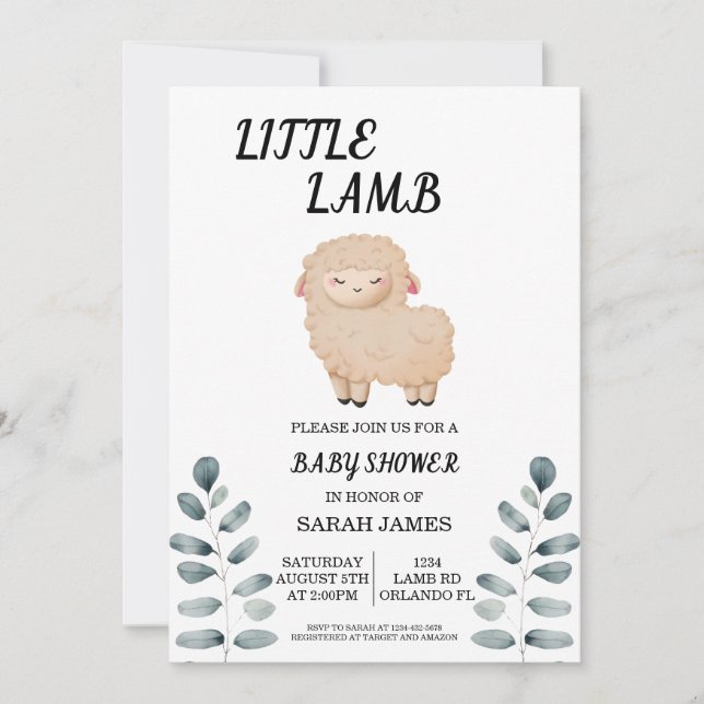 Invitation Baby shower petit agneau (Devant)