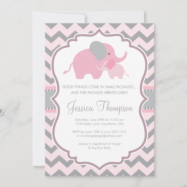 Invitation Baby shower petit arachide éléphant (Devant)