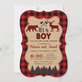 Invitation Baby shower Petit Chasseur de bûcheron rouge de bû