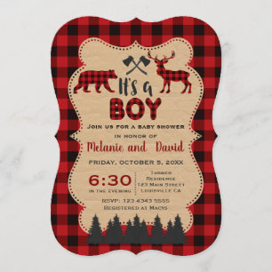 Invitation Baby shower Petit Chasseur de bûcheron rouge de bû