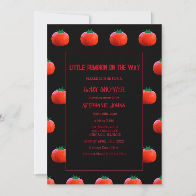 Invitation Baby shower Petit Citrouille Sur Le Chemin Filles  (Devant)