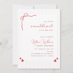 Invitation Baby Shower Petit Cœur à Ruban Rose
