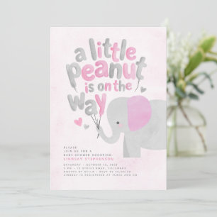 Invitation Baby Shower Petit Éléphant Rose et Fille Grise