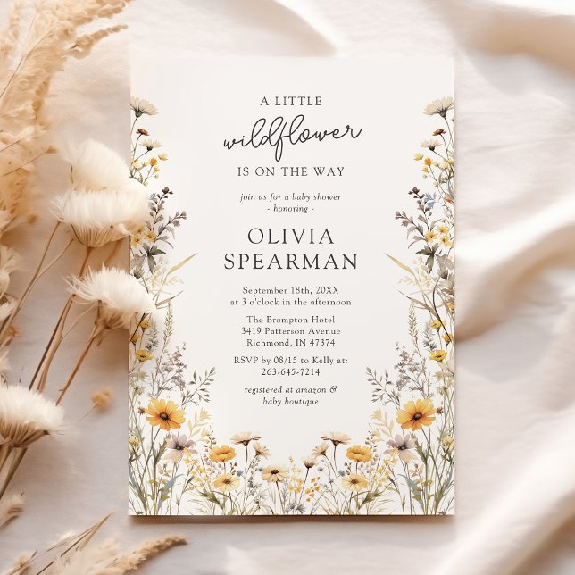 Invitation Baby shower petit Fleur sauvage jaune (Créateur téléchargé)