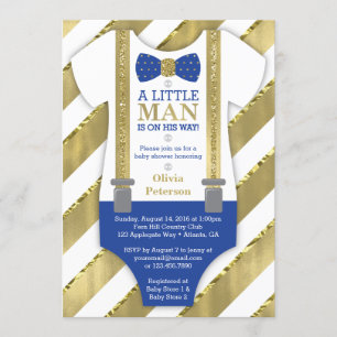 Invitation Baby shower Petit Homme, Bleu, Faux Or