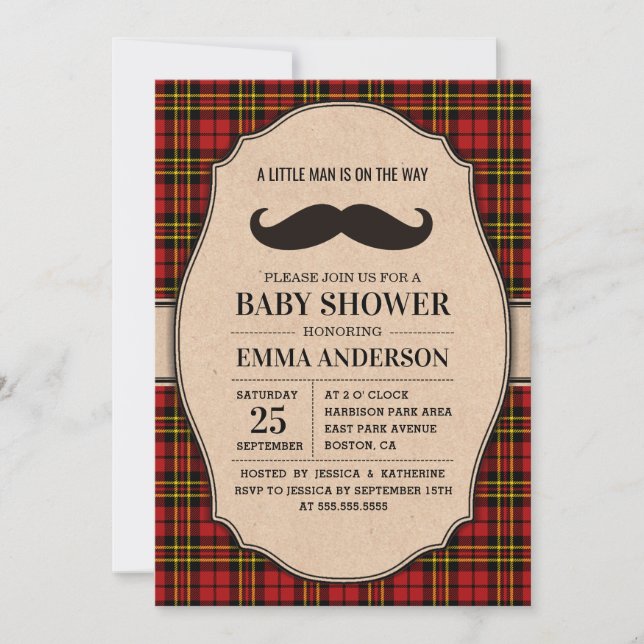 Invitation Baby shower Petit Homme - Moustache Pla (Devant)