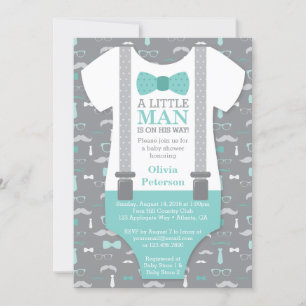 Invitation Baby shower Petit Homme, Turquoise, Gri