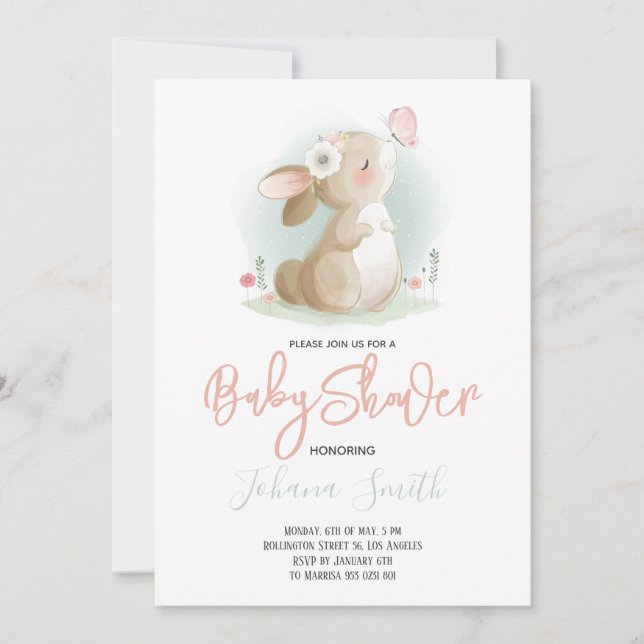 Invitation Baby shower petit lapin (Devant)