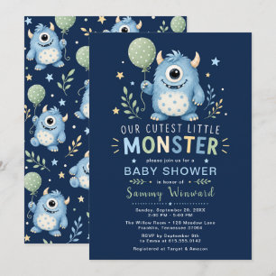 Invitation Baby Shower Petit Monstre Bleu