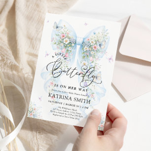 Invitation Baby Shower Petit Papillon Bleu Ruban