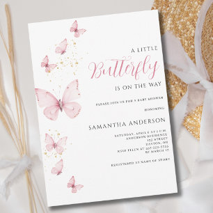Invitation Baby Shower Petite Papillon Rose Fille